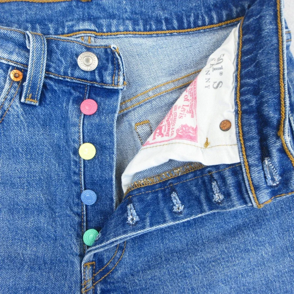 Levi's 501 Jeans Womens 26 Med Blue 145th Anniversary Limited Edition Distressed